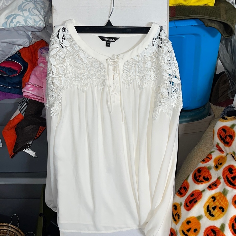 express sheer lacey tie up top !!